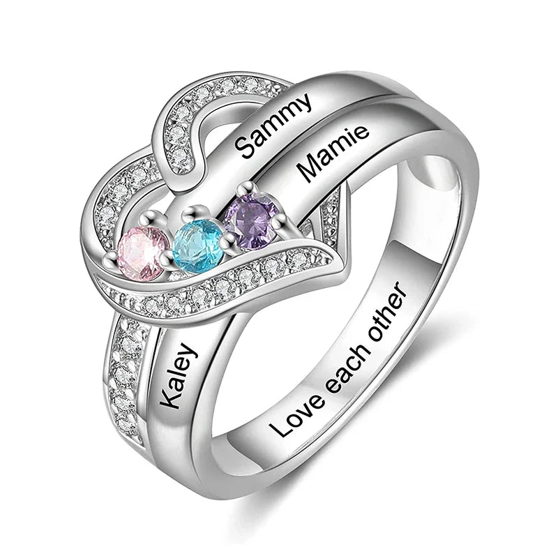 Anel Dois Corações – Personalize com Nomes e Pedras do Mês