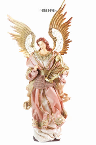 Anjo com harpa e asas removíveis verde/vermelho - 52cm