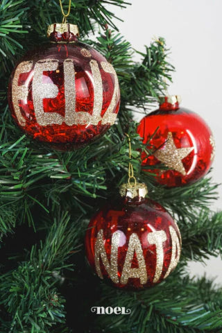 Bola decorada Feliz Natal/estrela/floco de neve - 10cm c/3