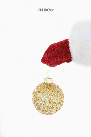 Bola decorada Natal pedraria dourado/branco - 10cm c/3