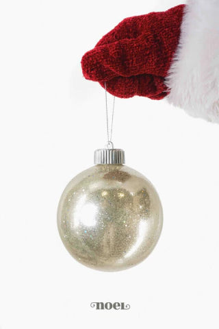 Bola decorada Natal glitter verniz champanhe - 10cm c/3