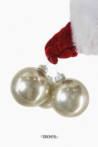 Bola decorada Natal glitter verniz champanhe - 10cm c/3