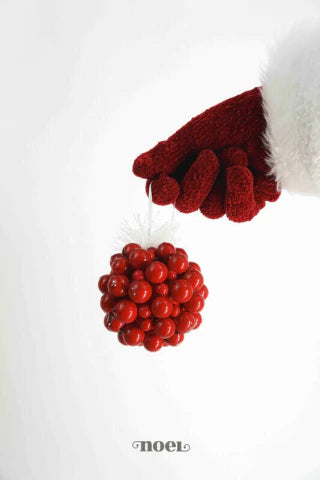 Bola decorada Natal berry c/ galho vermelho/branco - 8cm c/3