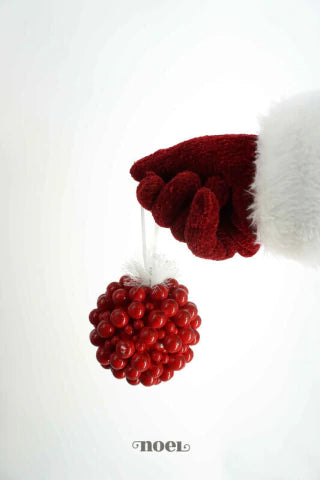 Bola decorada Natal berry c/ galho vermelho/branco - 10cm c/3