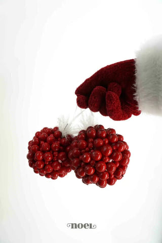 Bola decorada Natal berry c/ galho vermelho/branco - 10cm c/3