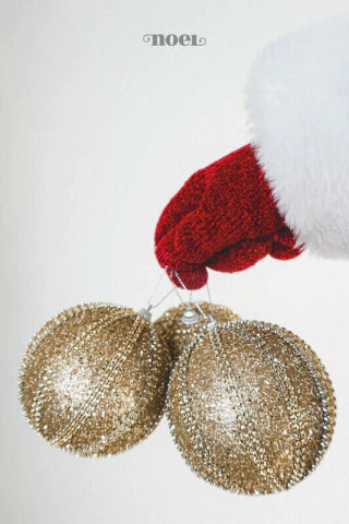 Bola decorada Natal glitter/pedraria dourado - 10cm c/3