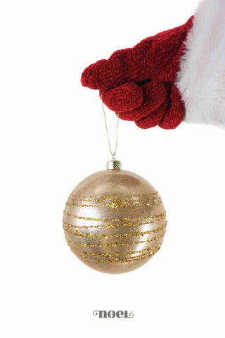 Bola decorada Natal glitter verniz champanhe c/ detalhes dourado - 10cm c/3