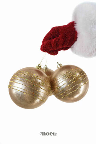 Bola decorada Natal glitter verniz champanhe c/ detalhes dourado - 10cm c/3