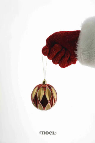 Bola decorada Natal texturizada vermelho/dourado - 8cm c/3