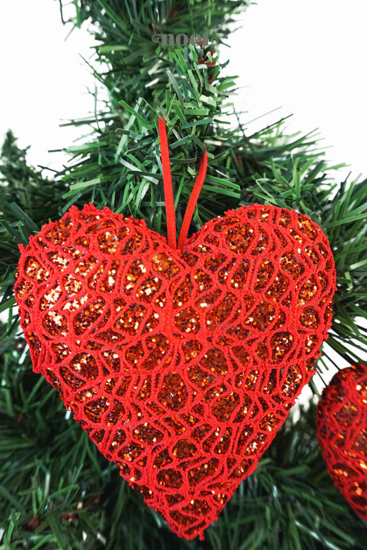 Pendente Coração Tecido/Glitter Vermelho- 12cm c/2