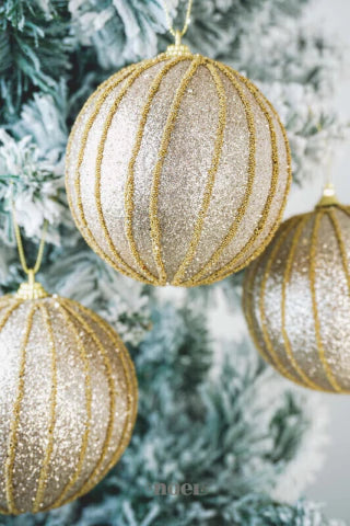 Bola decorada Natal champanhe c/detalhes dourado - 10cm c/3