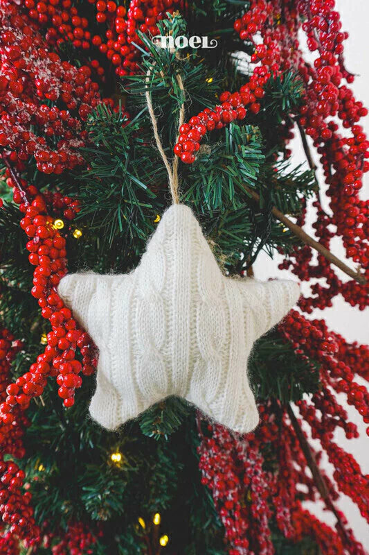 Pendente Natal estrela tricô/lã branco - 12cm c/1