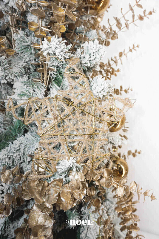 Pendente Natal estrela juta nevada c/ detalhes fio dourado - 25cm