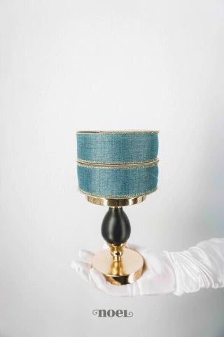 Fita aramada linho/poliéster verde/dourado - 3,8cmx9,14m c/1