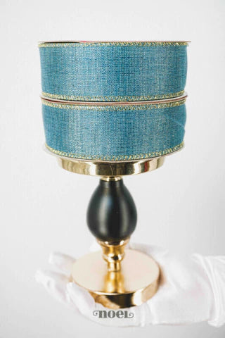 Fita aramada linho/poliéster verde/dourado - 3,8cmx9,14m c/1