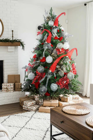 Kit Árvore Faça Você Mesmo Noel Escandinavo - Vermelho/Prata/Branco - 1,50m a 1,80m