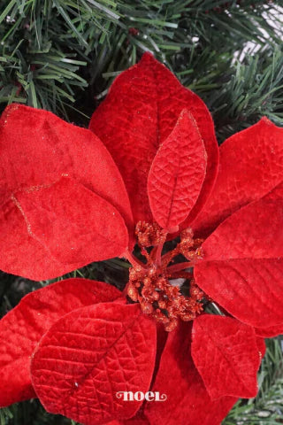 Flor natalina poinsettia tecido veludo c/ glitter vermelho - 27cm c/1