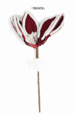 Flor natalina poinsettia tecido veludo/pelúcia bordô/branco - 32cm c/1