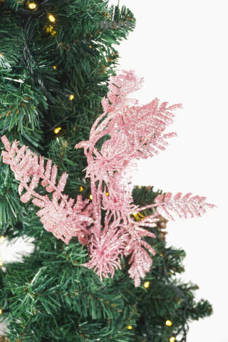 Galho natalino c/ glitter rosa - 41cm c/1