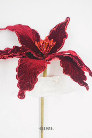Flor natalina poinsettia tecido veludo c/ glitter bordô - 50cm c/1