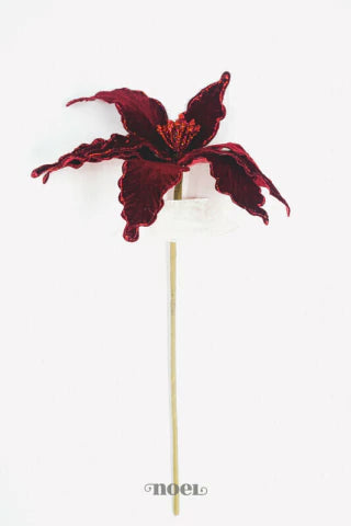Flor natalina poinsettia tecido veludo c/ glitter bordô - 50cm c/1