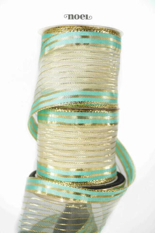 Fita Natal aramada organza c/ listras dourado/verde - 6,3cmx9,14m c/1