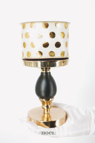 Fita aramada poliéster poá off-white/dourado - 6,3cmx9,14m c/1