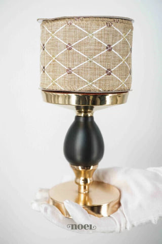 Fita aramada poliéster losango c/ detalhes glitter nude/off-white/dourado - 6,3cmx9,14m c/1