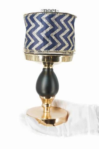 Fita aramada poliéster c/ detalhes zigue-zague azul escuro/dourado - 6,3cmx9,14m c/1