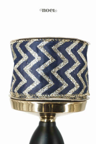 Fita aramada poliéster c/ detalhes zigue-zague azul escuro/dourado - 6,3cmx9,14m c/1