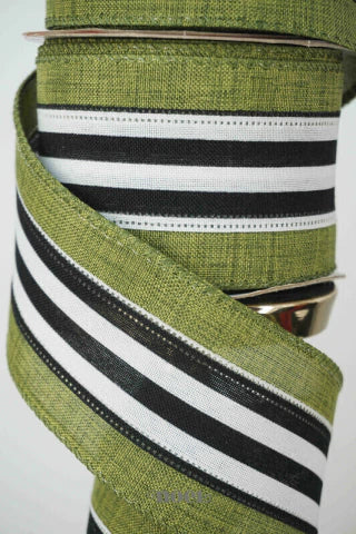 Fita aramada poliéster c/ listras verde/preto/branco - 6,3cmx9,14m c/1