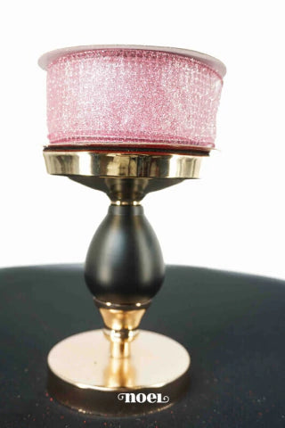 Fita Natal aramada organza c/ detalhes glitter rosa - 3,8cmx9,14m c/1