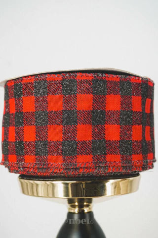 Fita Natal aramada xadrez glitter vermelho/preto - 6,3cmx9,14m c/1