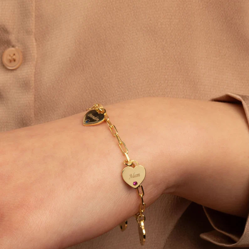 Bracelete personalizável com nome da família - Em aço inoxidável - Nomes gravados a laser