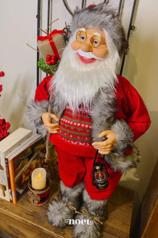 Papai Noel em pé vermelho/cinza c/ lanterna - 60cm
