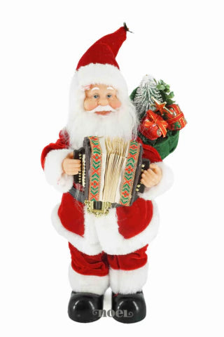 Papai Noel em pé c/ música/movimento vermelho/branco - 30cm