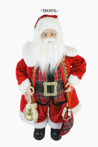 Papai Noel em Pé c/ Sino Vermelho/Dourado/Branco - 60cm