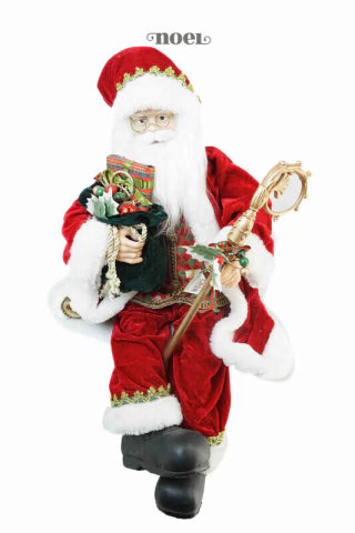 Papai Noel Sentado Clássico Vermelho/Verde Veludo - 60cm