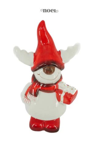 Rena c/ cachecol porcelana vermelho/branco - 18cm