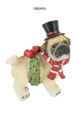 Cachorro Natalino c/ Cartola Resina Nude/preto - 17cm