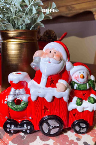 Trem c/Papai Noel/Boneco de Neve c/ Led Vermelho/Branco - 14cm