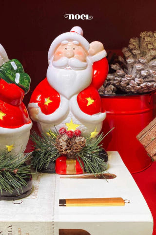Papai Noel c/ Led Resina Vermelho/Branco - 15cm