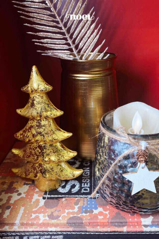 Árvore natal resina dourado - 15 cm