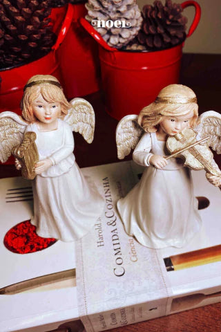 Kit resina Anjo violino/harpa nude/dourado c/ 2 - 15cm