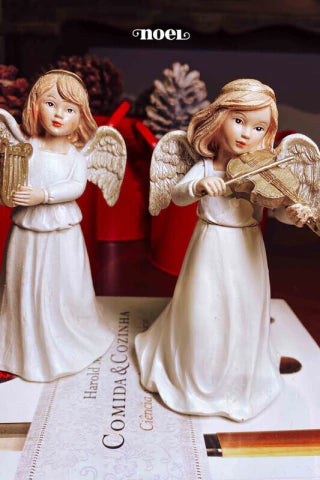 Kit resina Anjo violino/harpa nude/dourado c/ 2 - 15cm