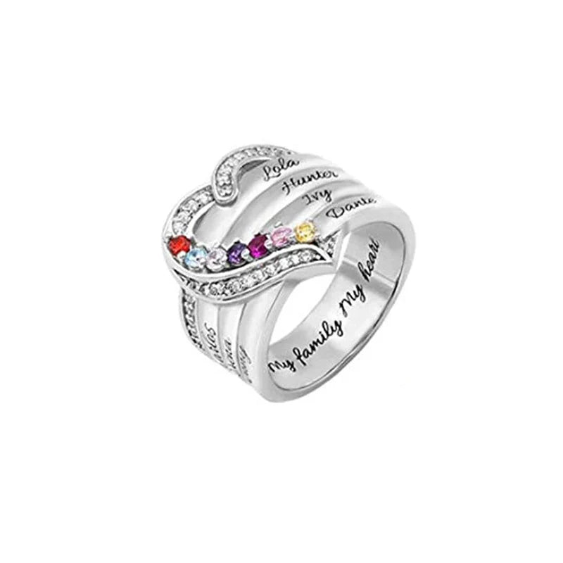 Anel Dois Corações – Personalize com Nomes e Pedras do Mês