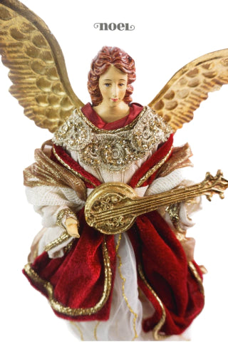 Anjo com violino e asas removíveis off-white/vermelho - 25cm