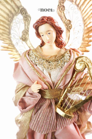 Anjo com harpa e asas removíveis verde/vermelho - 52cm