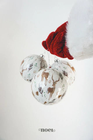 Bola decorada Natal rena/floresta off-white/nude - 10cm c/3