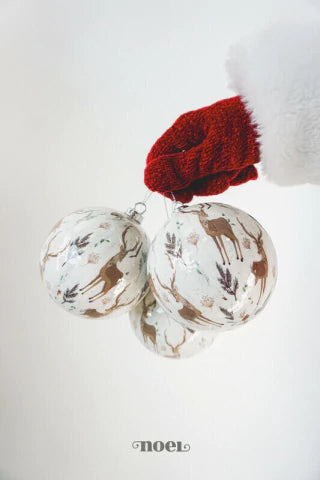 Bola decorada Natal rena/floresta off-white/nude - 10cm c/3